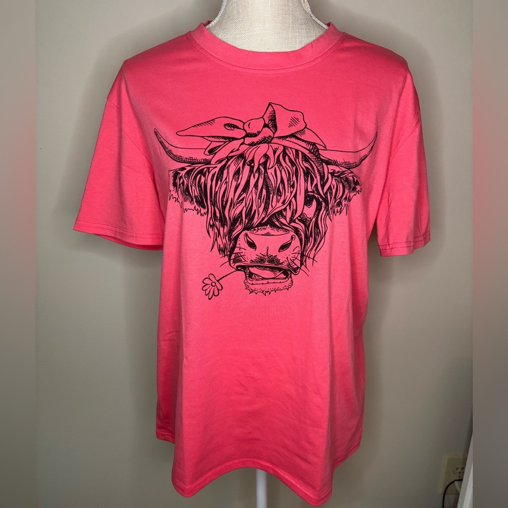 🚍📝📚 Women's Highland Cow graphic t-shirt - size XL- NWOT